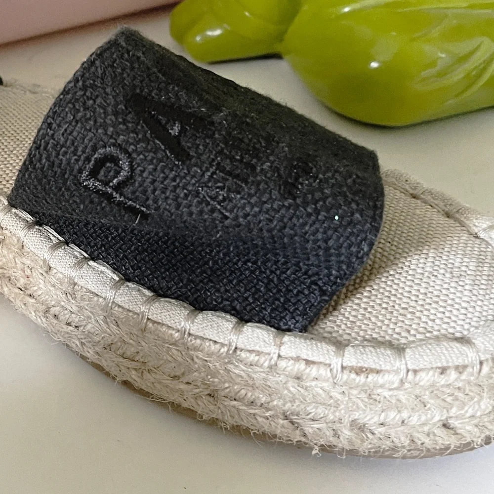 Black Platform Espadrille Sandals Paris Athletic Faux Leather Size 6